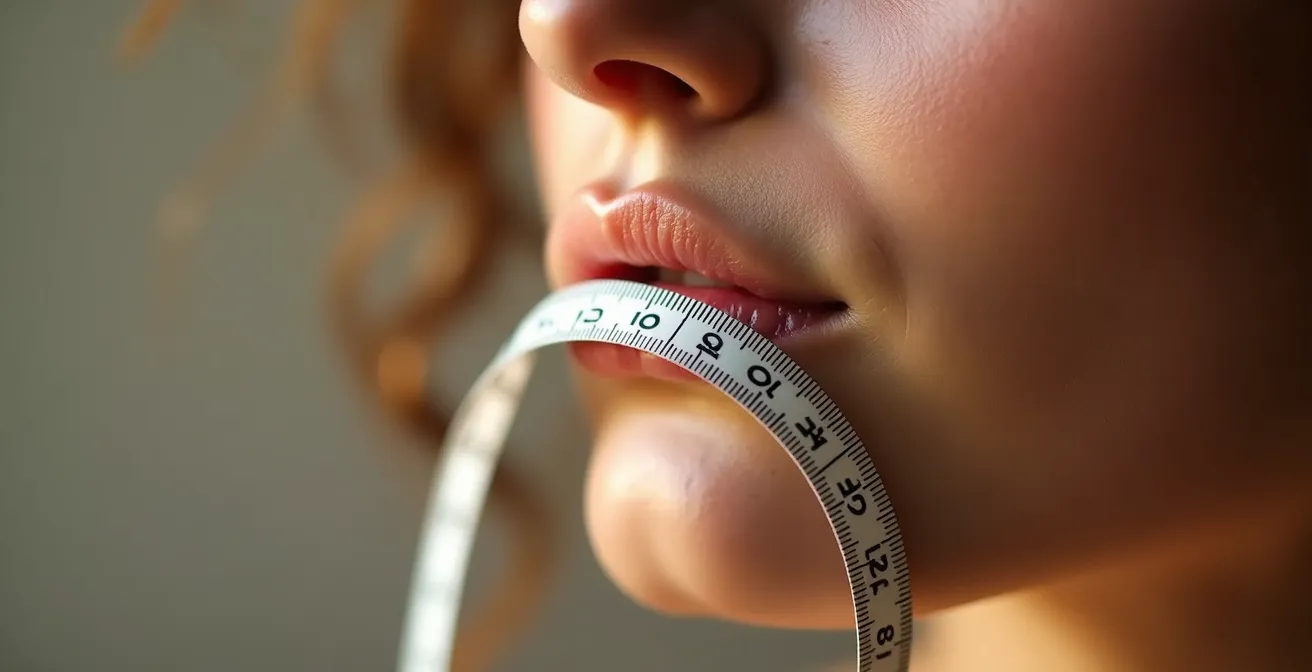 Gros plan sur mesure des proportions faciales avec un ruban de mesure