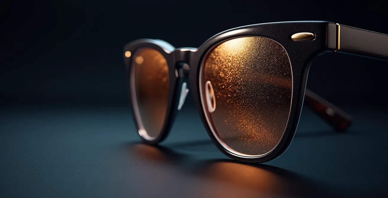 Détail macro d'un verre Ray-Ban G15 montrant la texture et les reflets