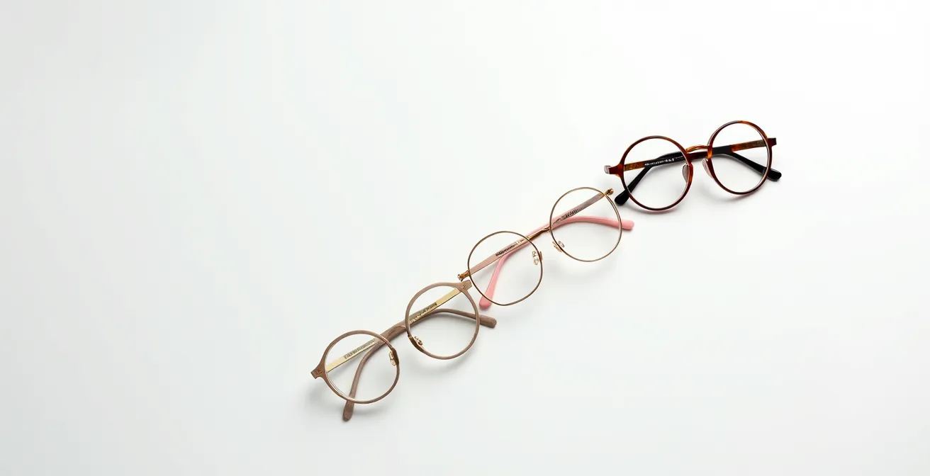 Composition artistique montrant l'évolution de lunettes dans le temps